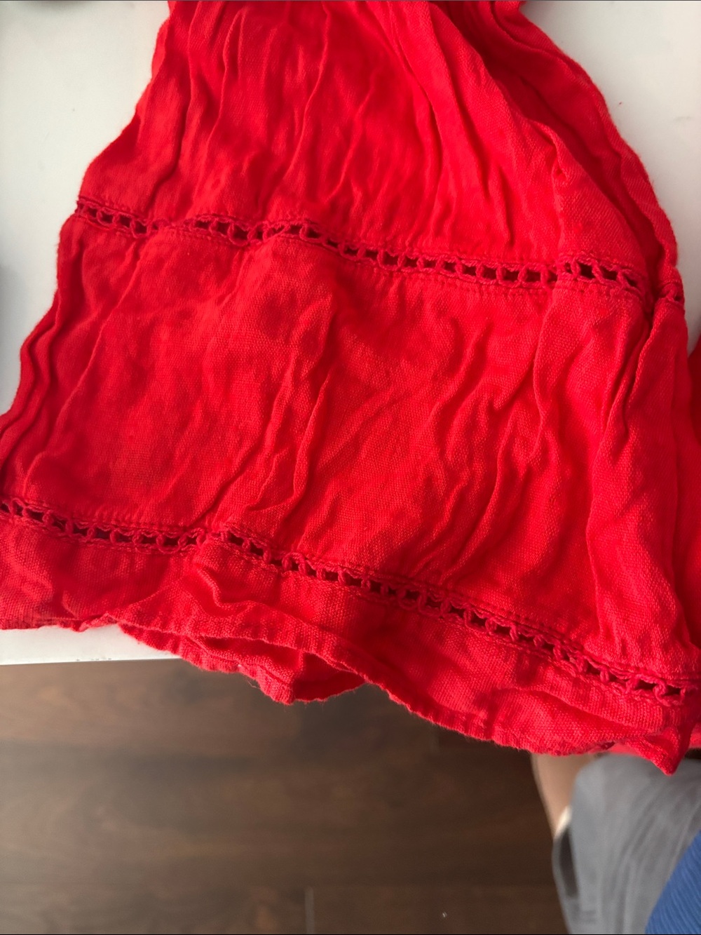 Free People Bright Red Smocked Long Sleeve Floral Dress - Picture 4 of 4